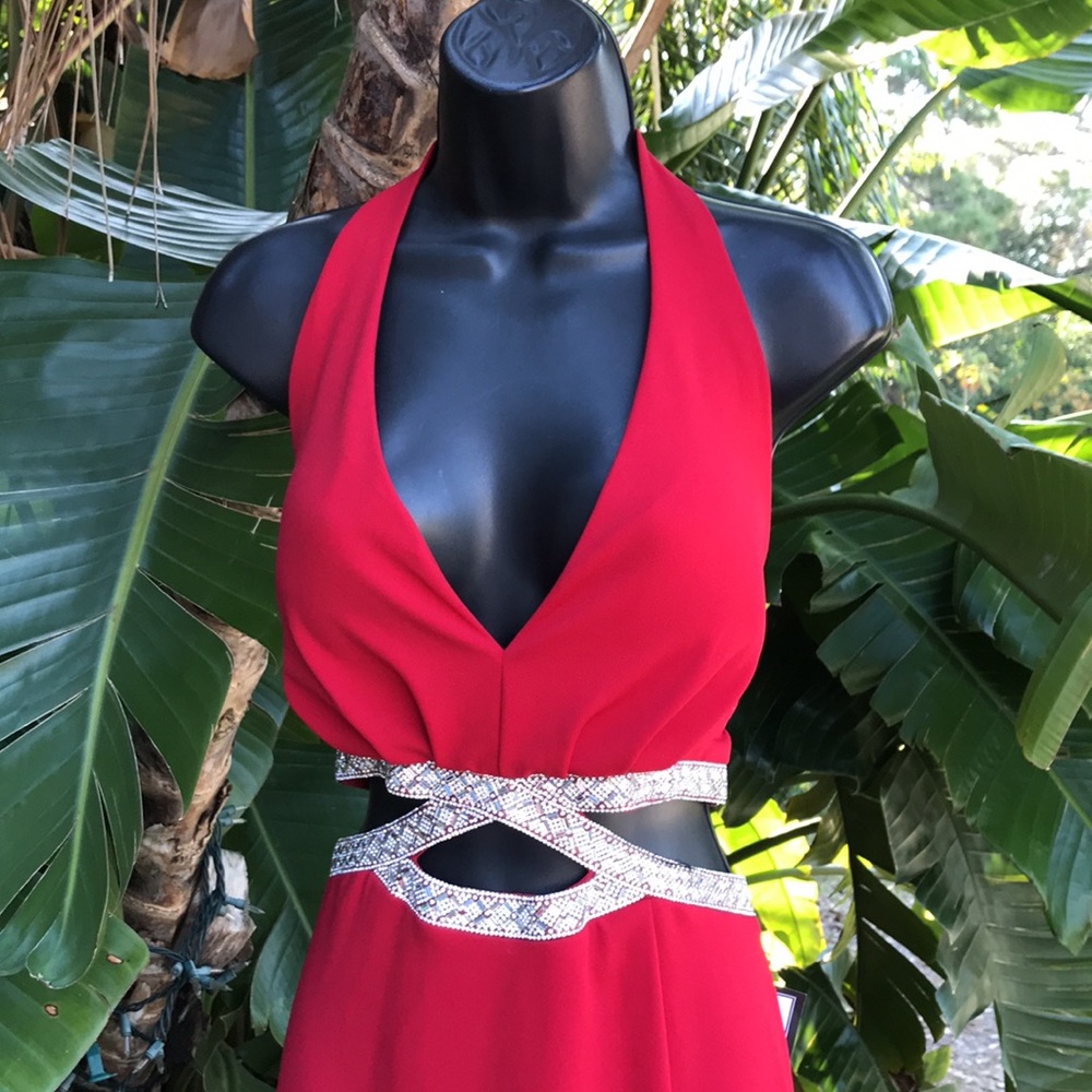 Speechless red halter Cut out gown